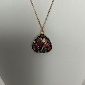 Peacock Enamel Gold Tone Pendant Necklace
